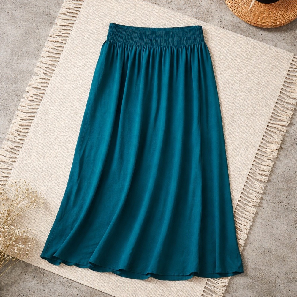 LOFT Ann Taylor Teal Blue Silky Maxi Skirt Elastic Waist Side Slit XL NWT RV $60